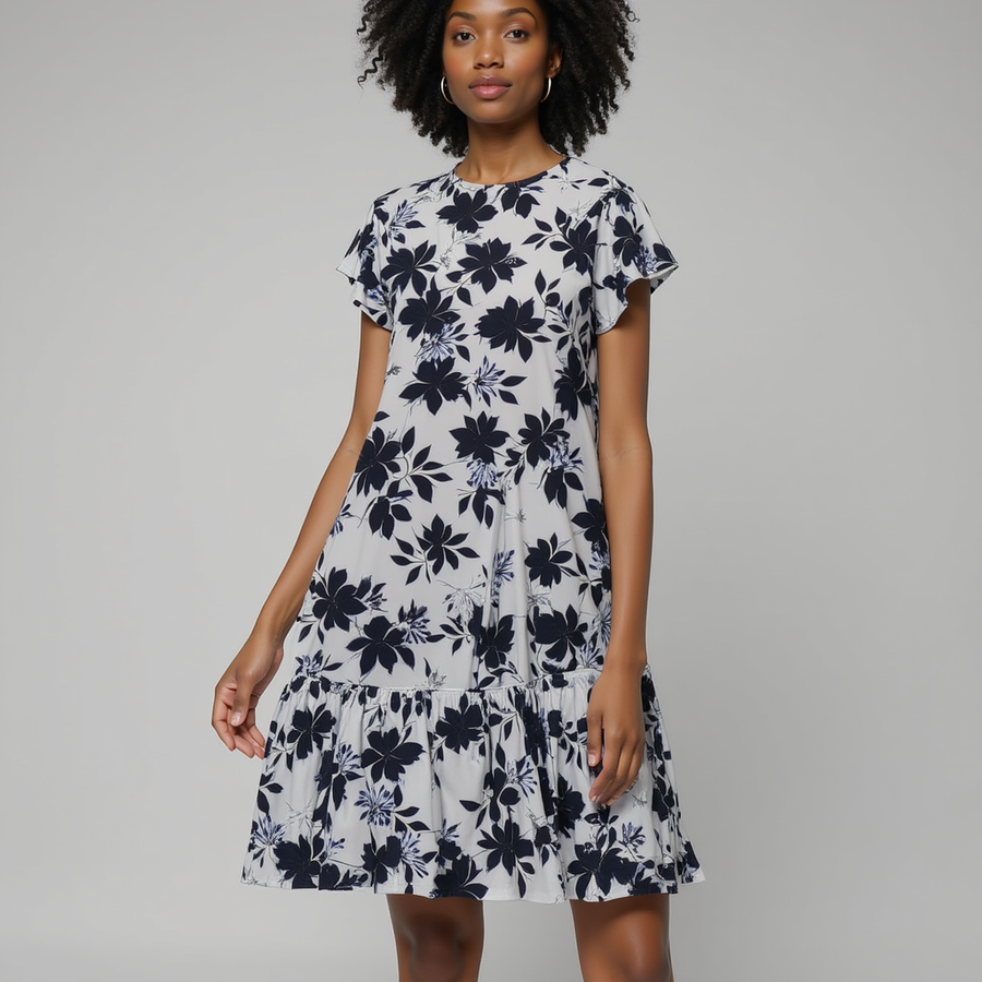 Black Floral Flower Digital Printed Fabric - Pure Cotton