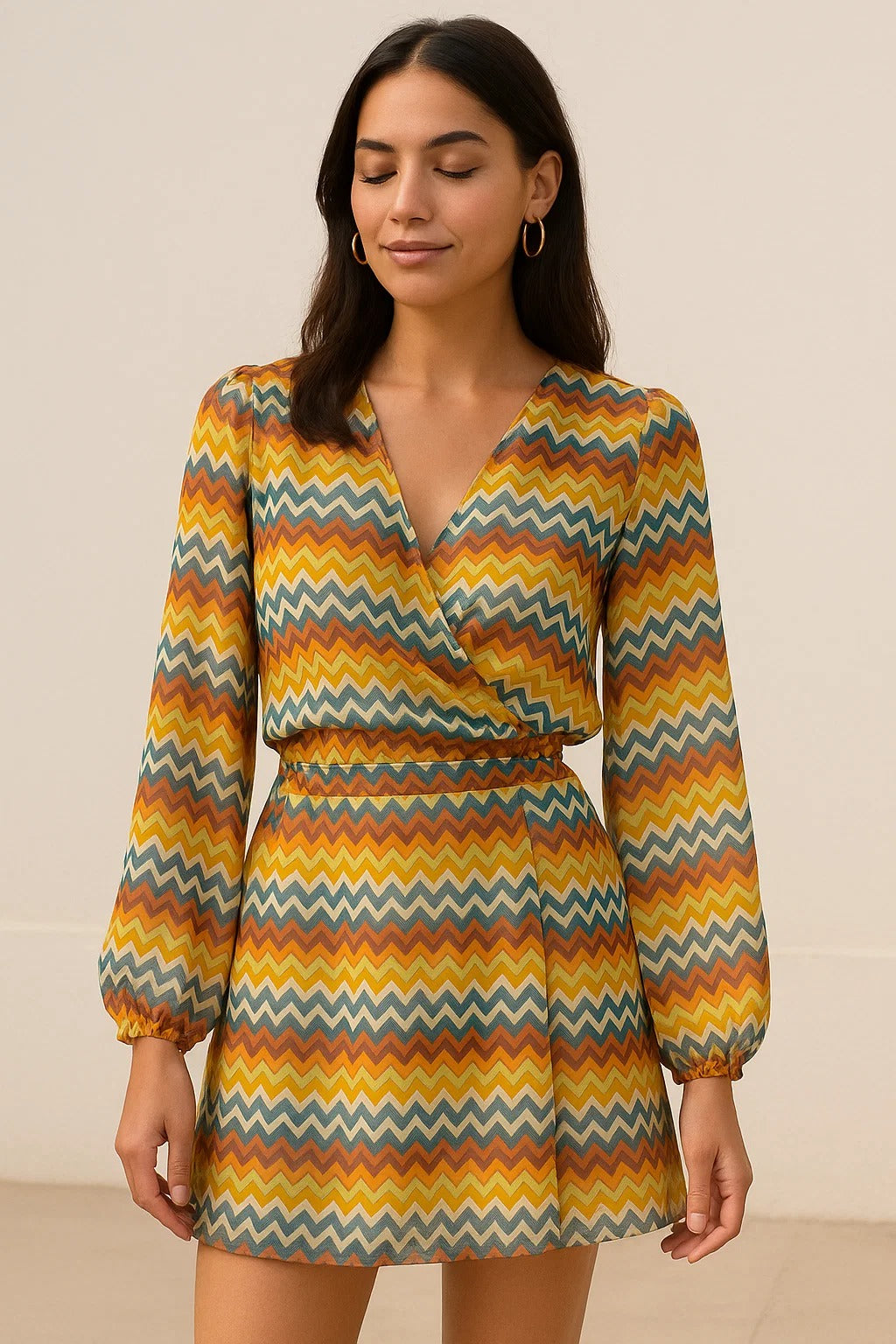 Classic Zigzag Multicolour Waves Digital Printed Fabric - Pure Georgette