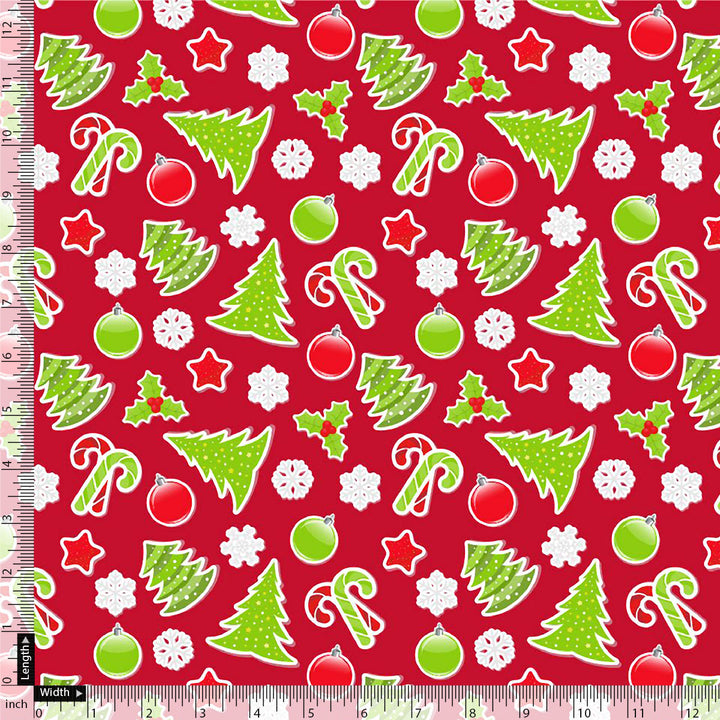 Classy Christmas Red and Green Printed Japan Satin Fabric
