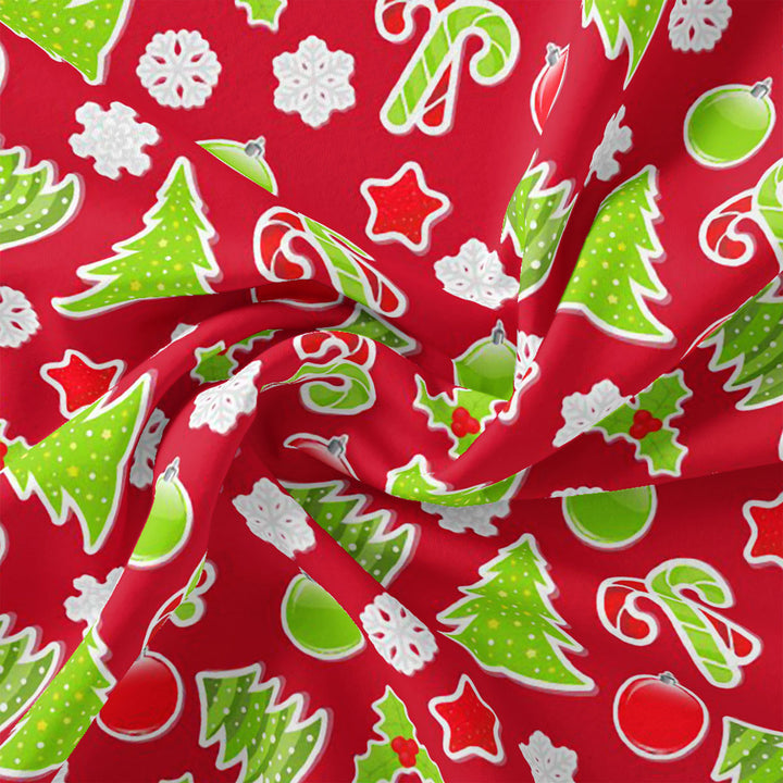 Classy Christmas Red and Green Printed Japan Satin Fabric