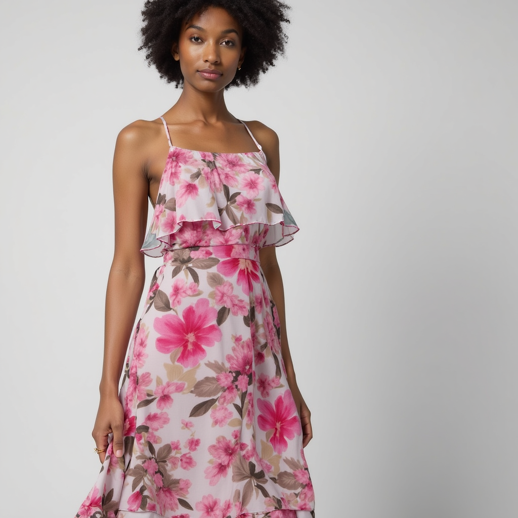 Pink Flower Printed Pure Chiffon Fabric