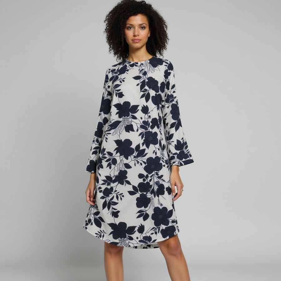 Black Floral Flower Digital Printed Fabric - Pure Cotton