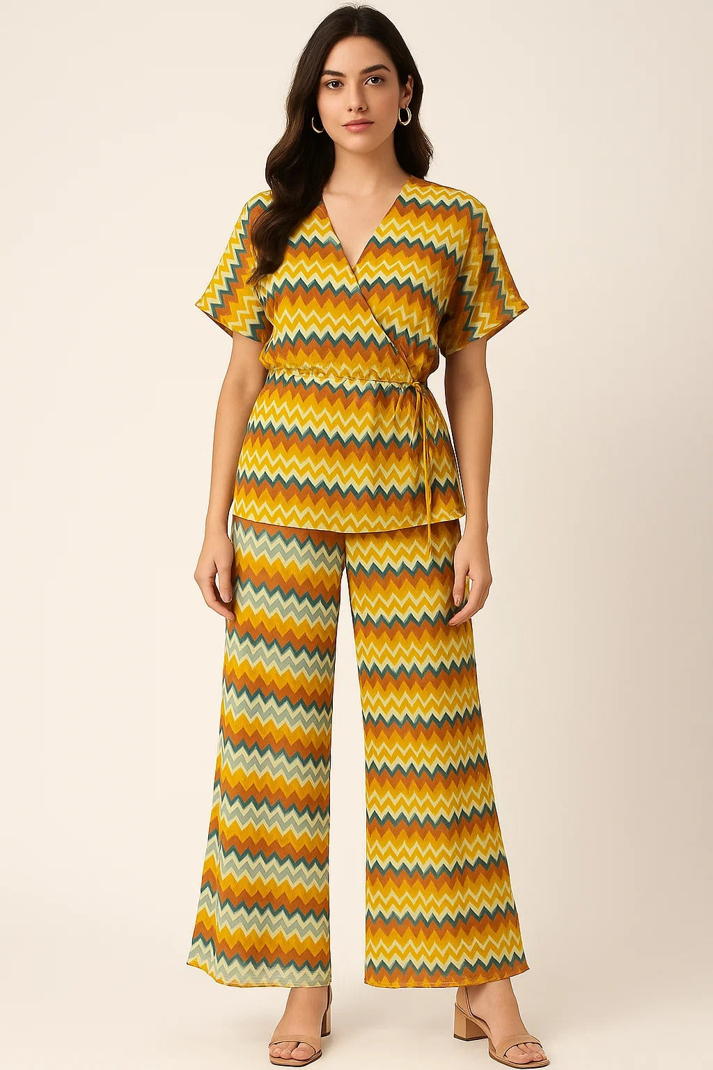 Classic Zigzag Multicolour Waves Digital Printed Fabric - Pure Georgette