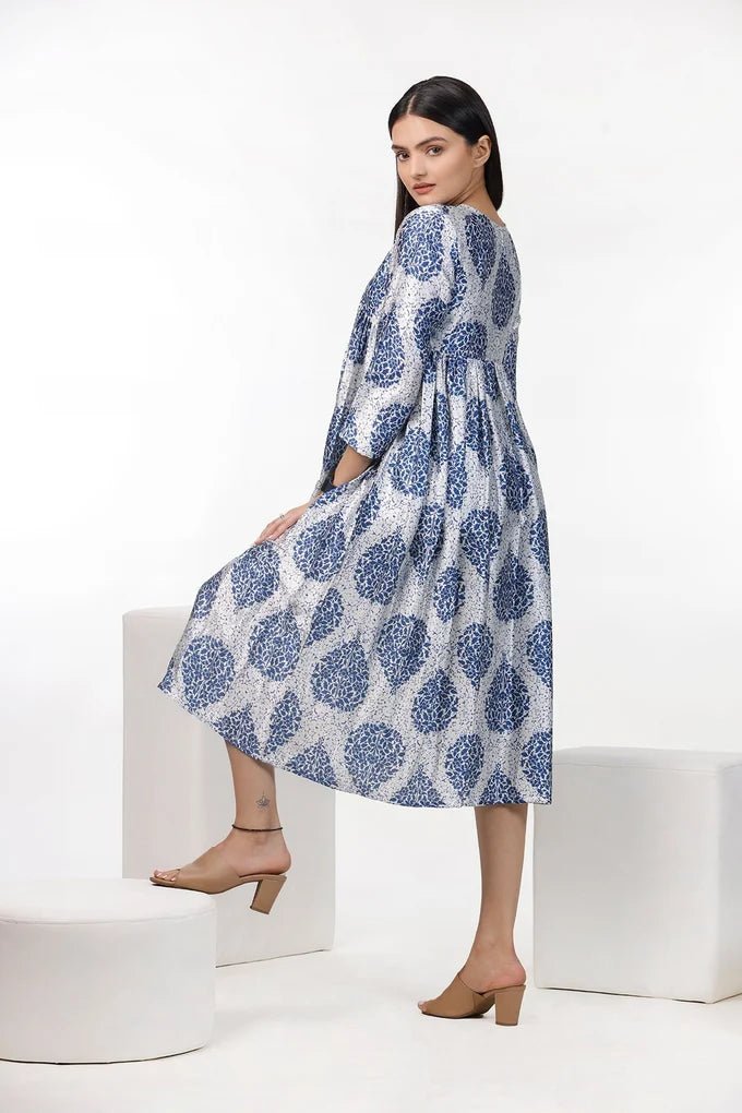 Indigo Leaf Motif Print Dress – 39.3 1bb65704 af8f 4ff8 b724 8d3f805f6820