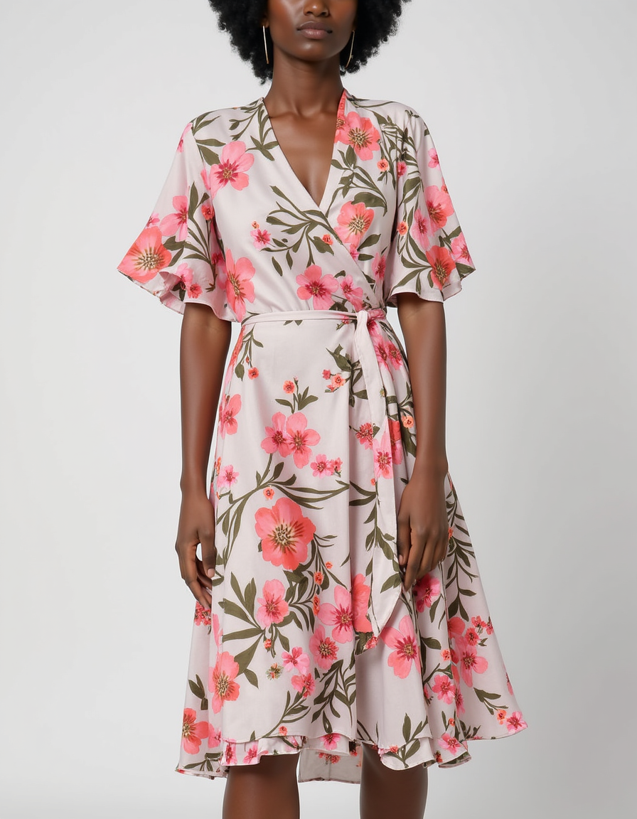 Beautiful Red Flowers over White Base Digital Printed Fabric