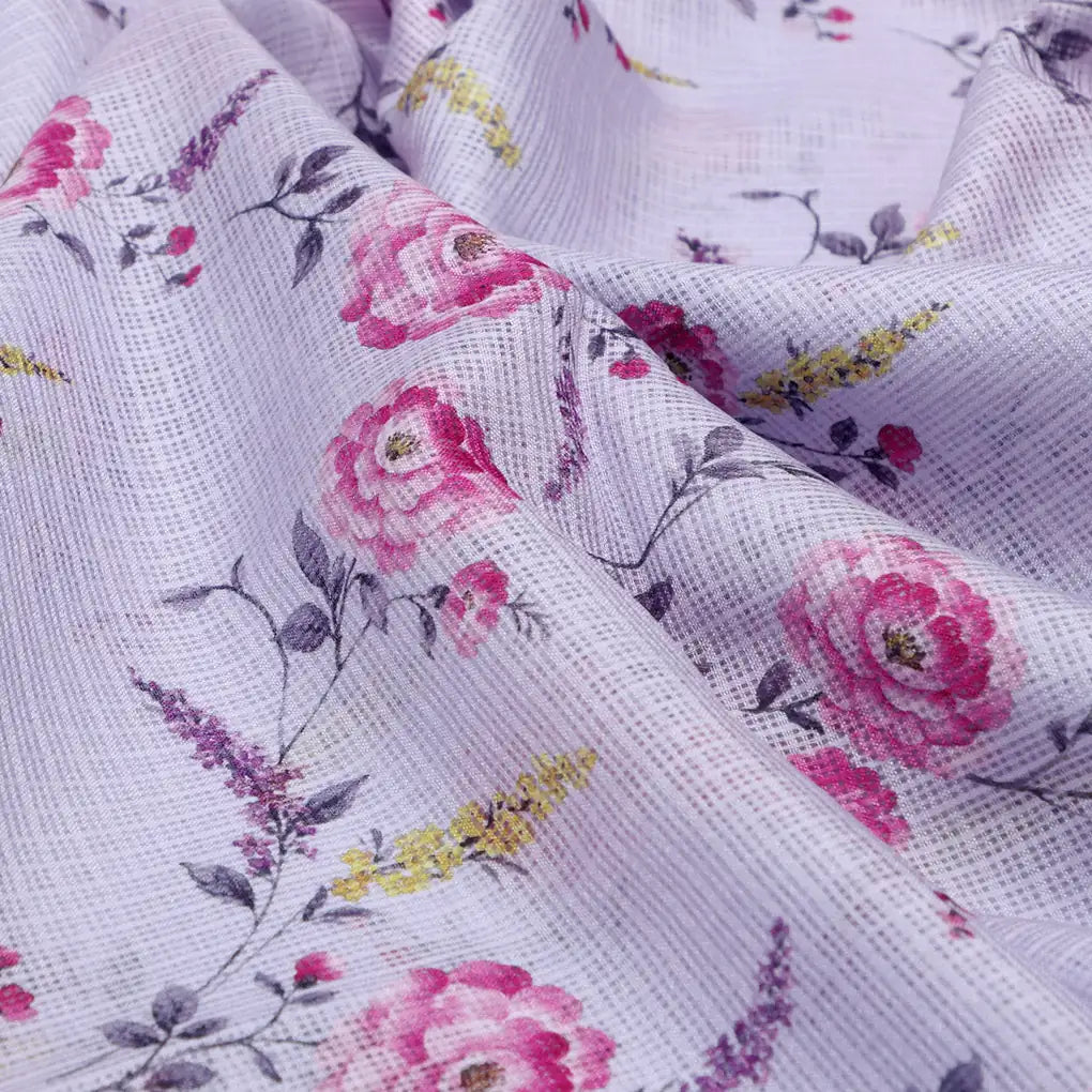Gorgeous Pink Floral Velly Kota Doria Printed Fabric Material – 470a0014copy