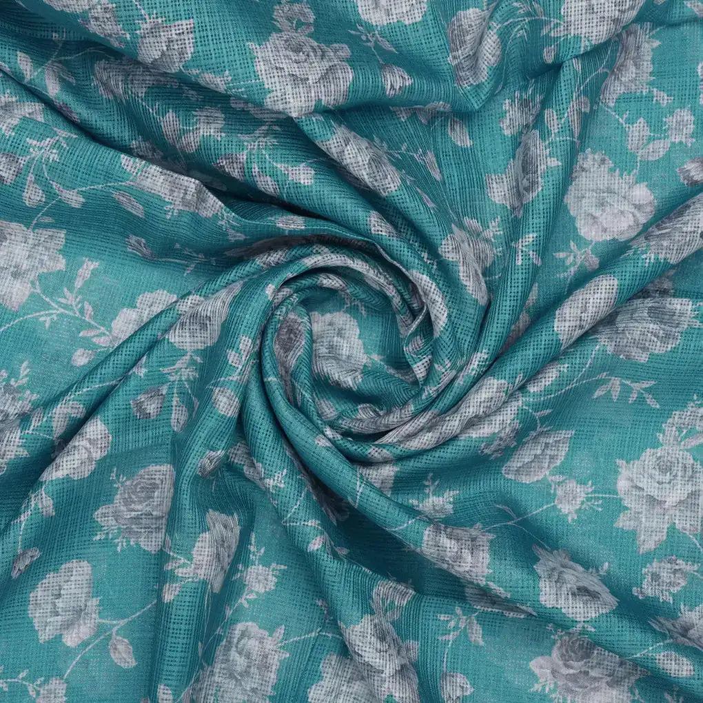 Gorgeous Gray Floral Kota Doria Digital Printed Fabric material – 470a0018copy