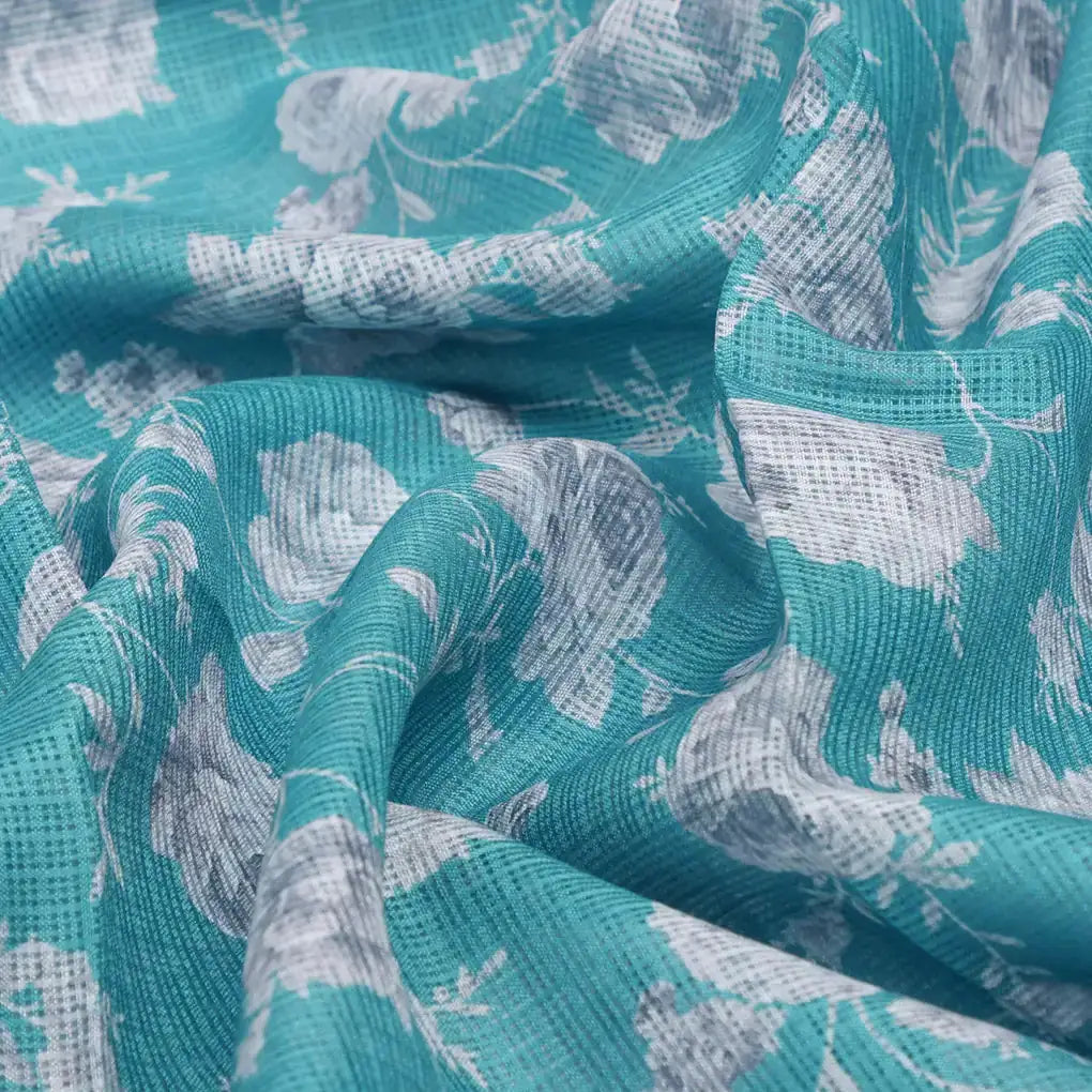 Gorgeous Gray Floral Kota Doria Digital Printed Fabric material – 470a0019copy
