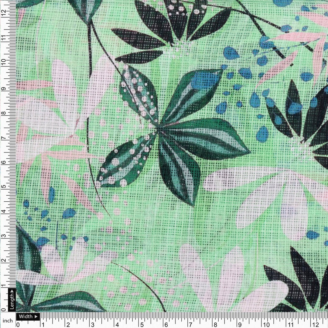 Gorgeous Floral and Leaves Printed Kota Doria Fabric Material