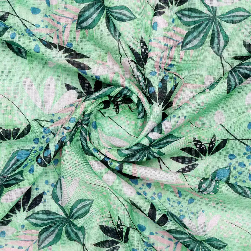 Gorgeous Floral and Leaves Printed Kota Doria Fabric Material – 470a0028copy
