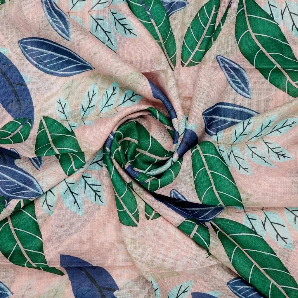 Gorgeous Kota Doria Digital Printed Fabric Material with Big Leaves – 470a0033copy