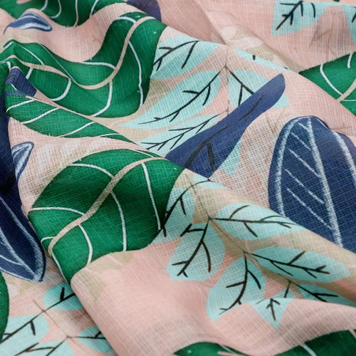 Gorgeous Kota Doria Digital Printed Fabric Material with Big Leaves – 470a0034copy
