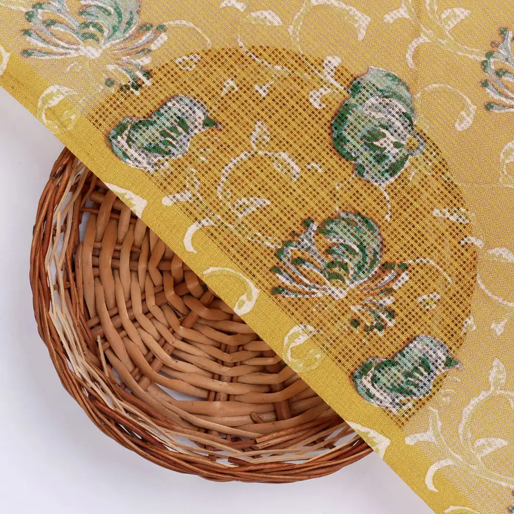 Gorgeous Floral and Leaves Kota Doria Printed Fabric Materials – 470a0046copy