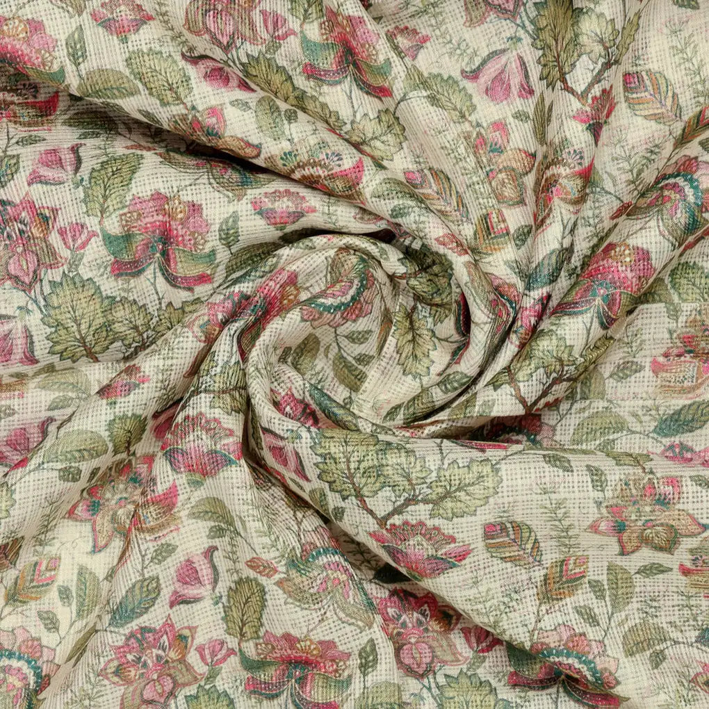Gorgeous Kota Doria Digital Printed Fabric with Multicolor Flower and Leaves Design – 470a0074copy