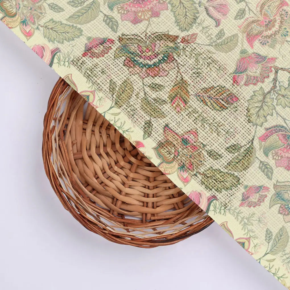 Gorgeous Kota Doria Digital Printed Fabric with Multicolor Flower and Leaves Design – 470a0076copy
