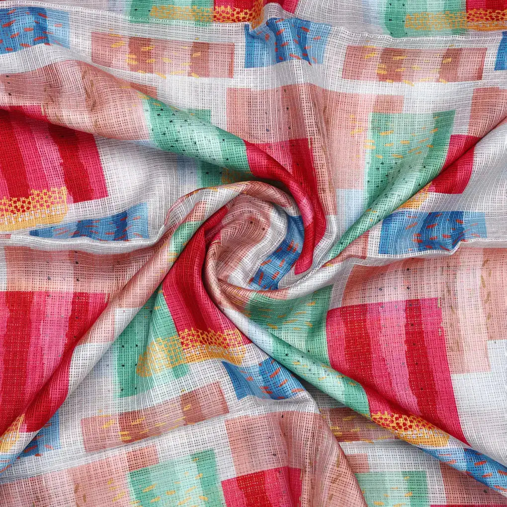 Gorgeous Abstract Printed Kota Doria Fabric in Multicolor – 470a0079copy