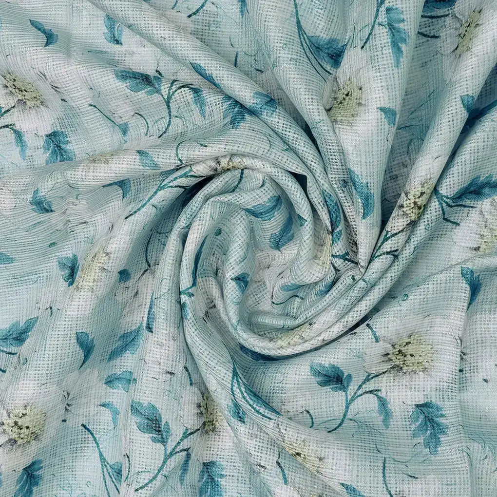Gorgeous Floral Kota Doria Fabric Material in Green and White – 470a0090copy