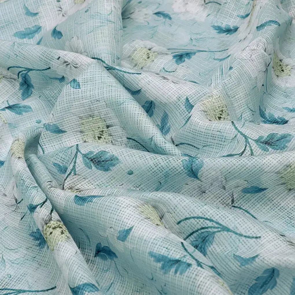 Gorgeous Floral Kota Doria Fabric Material in Green and White – 470a0091copy
