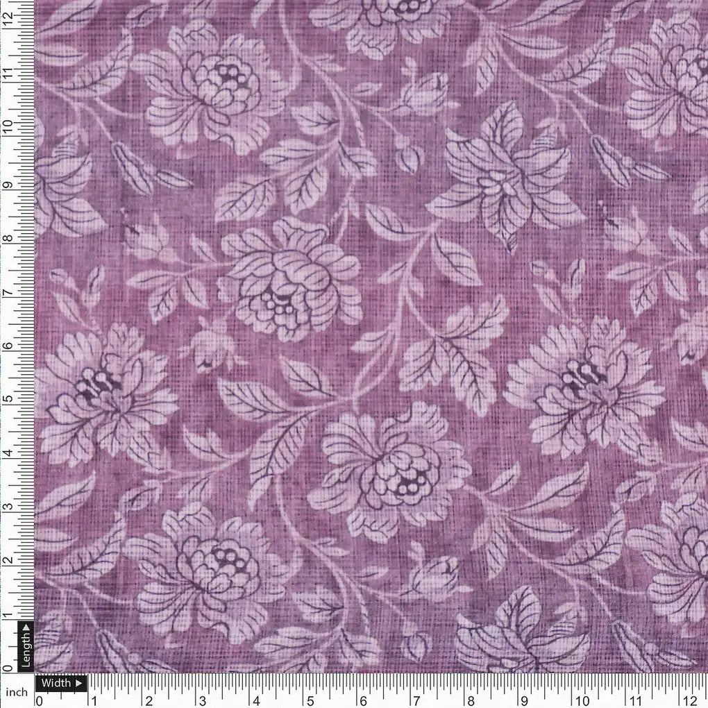 Gorgeous Kota Doria Digital Print Fabric with Purple and Cream Floral & Leaves Design – 470a0094copy