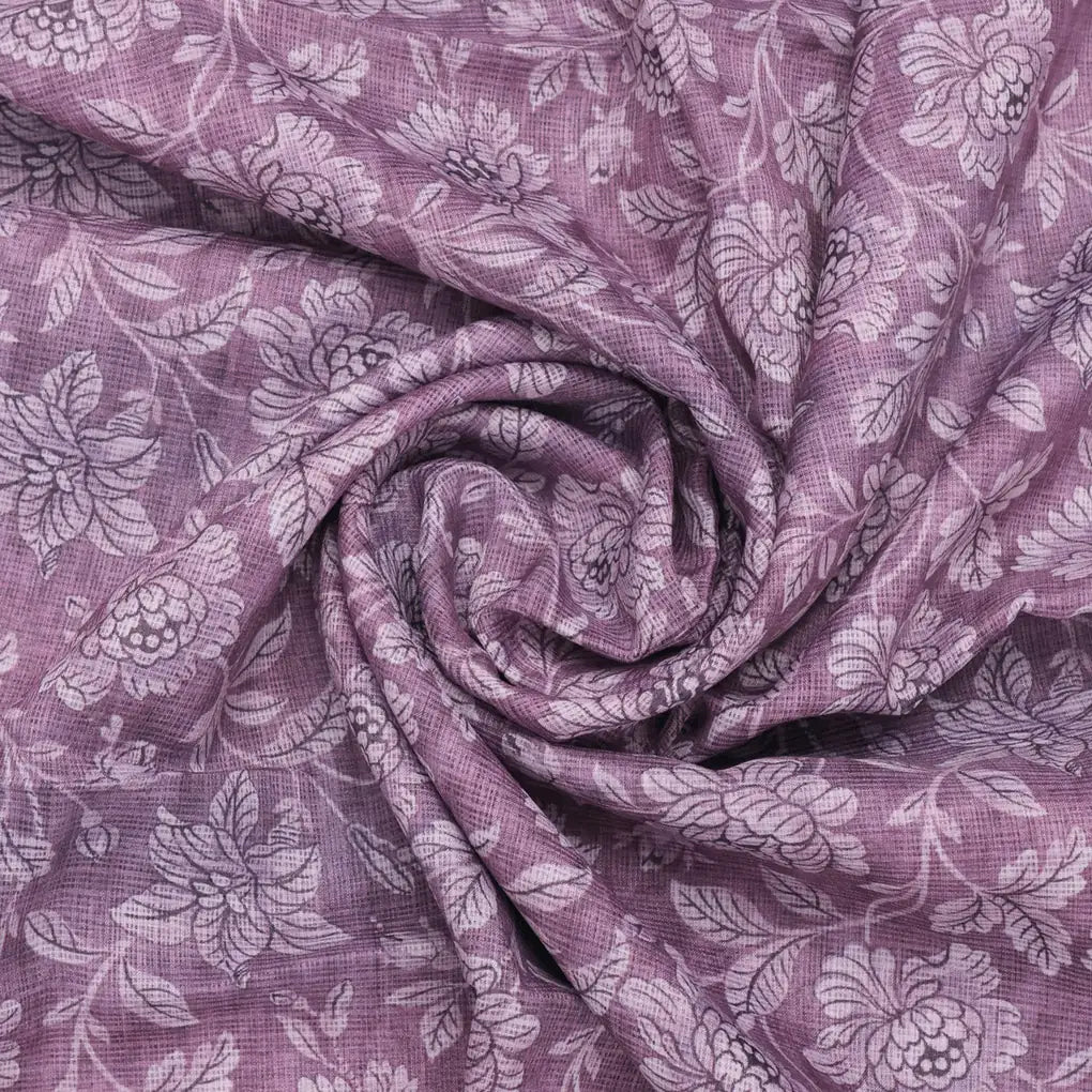 Gorgeous Kota Doria Digital Print Fabric with Purple and Cream Floral & Leaves Design – 470a0096copy