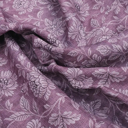 Gorgeous Kota Doria Digital Print Fabric with Purple and Cream Floral & Leaves Design – 470a0097copy