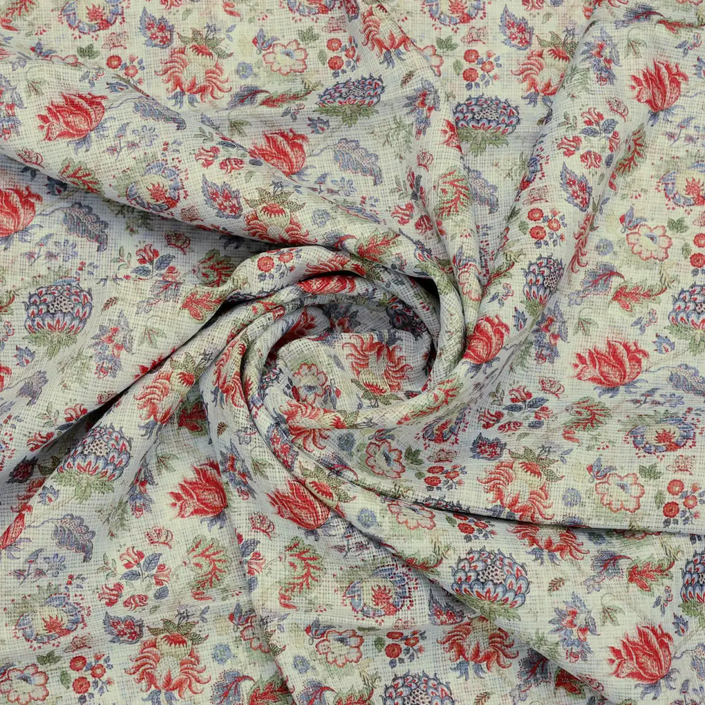 Gorgeous Floral and Leaf Digital Printed Kota Doria Fabric Material – 470a0117copy