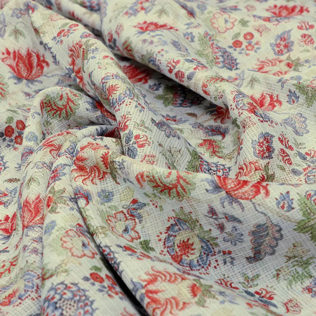 Gorgeous Floral and Leaf Digital Printed Kota Doria Fabric Material – 470a0118copy