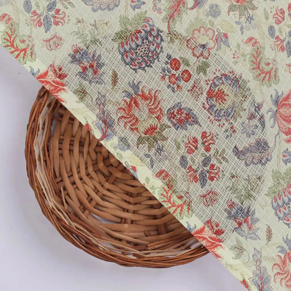 Gorgeous Floral and Leaf Digital Printed Kota Doria Fabric Material – 470a0119copy