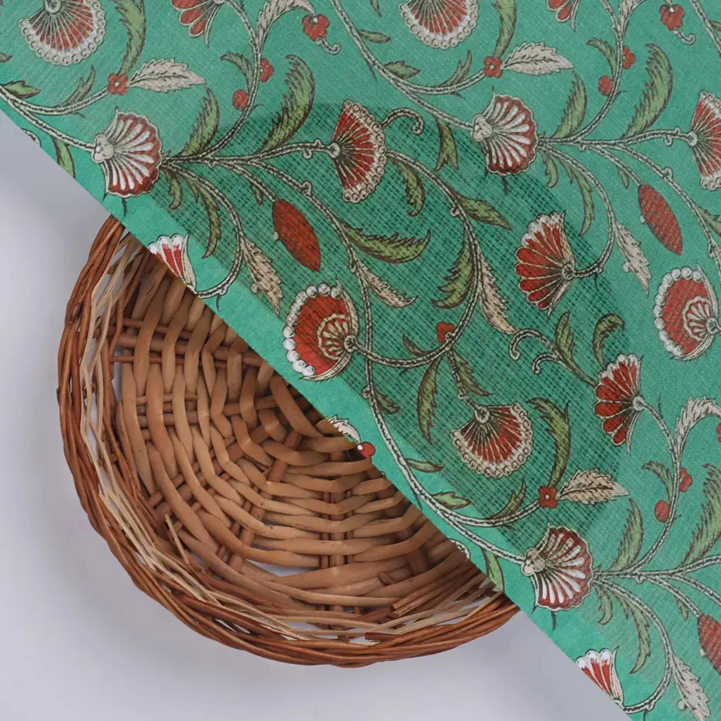 Gorgeous Kota Doria Fabric material with Decorative Floral Leaves – 470a0124copy