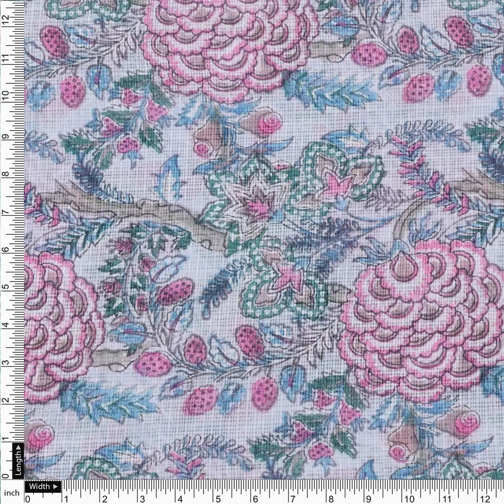 Classy Kota Doria Digital Print Fabric in Green and Pink – 470a0136copy
