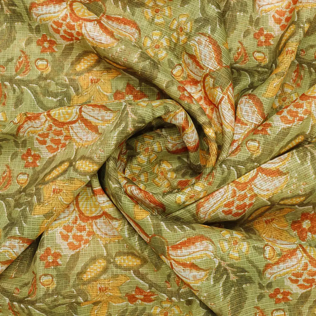Classy Flower and Leaves Digital Printed Kota Doria Fabric Material – 470a0144copy