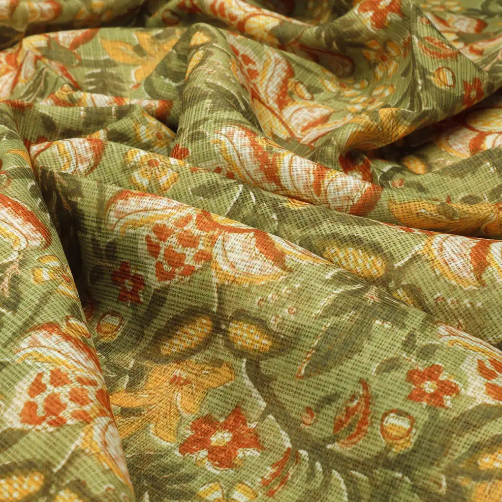 Classy Flower and Leaves Digital Printed Kota Doria Fabric Material – 470a0145copy