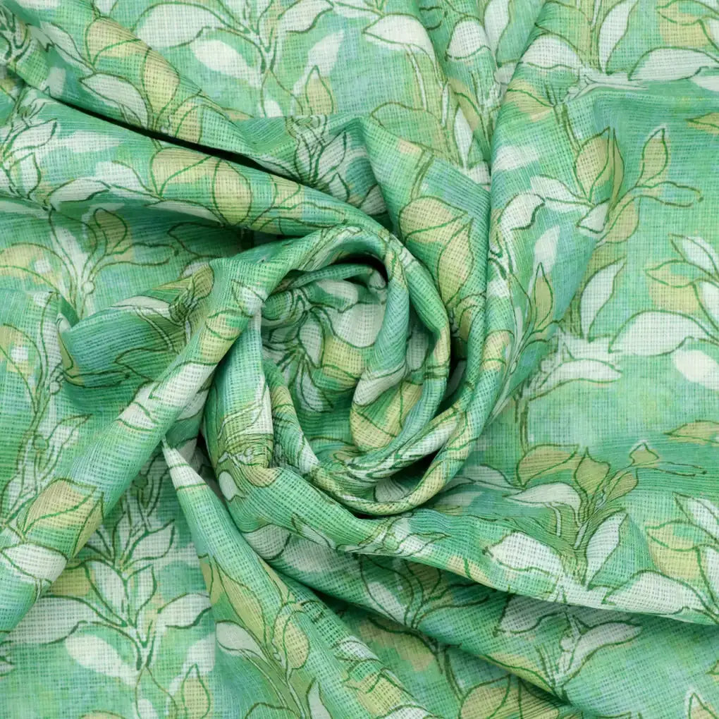 Gorgeous Kota Doria Fabric with Decorative Floral Design in Vibrant Yellow and Green – 470a0149copy