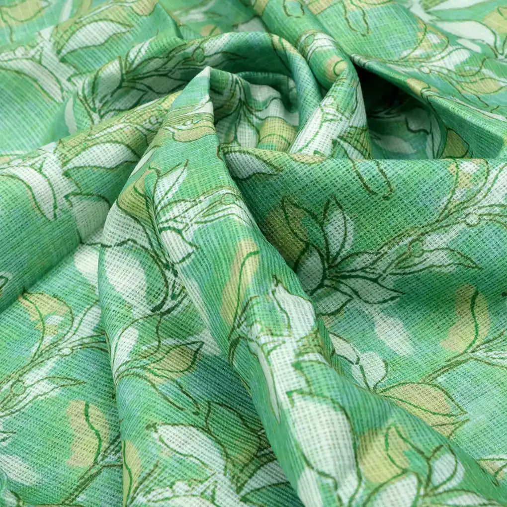 Gorgeous Kota Doria Fabric with Decorative Floral Design in Vibrant Yellow and Green – 470a0151copy