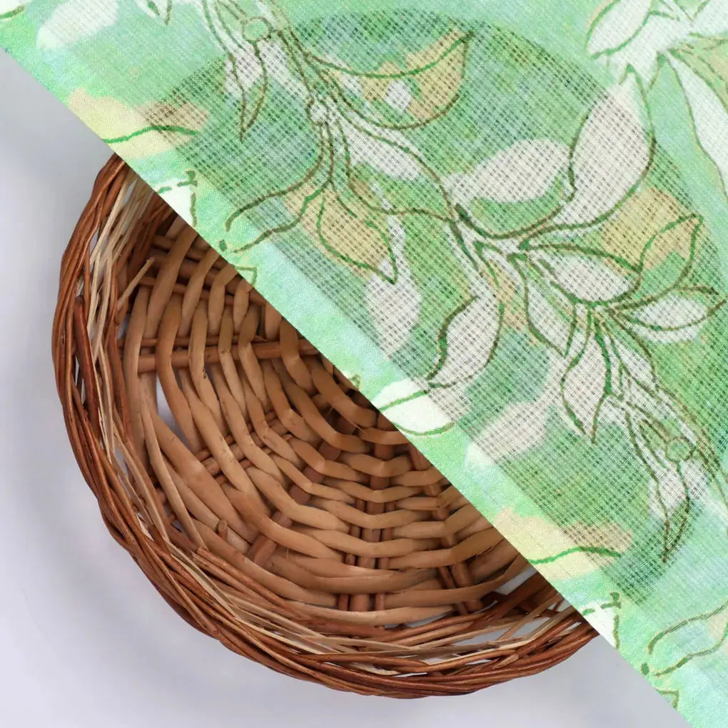 Gorgeous Kota Doria Fabric with Decorative Floral Design in Vibrant Yellow and Green – 470a0152copy