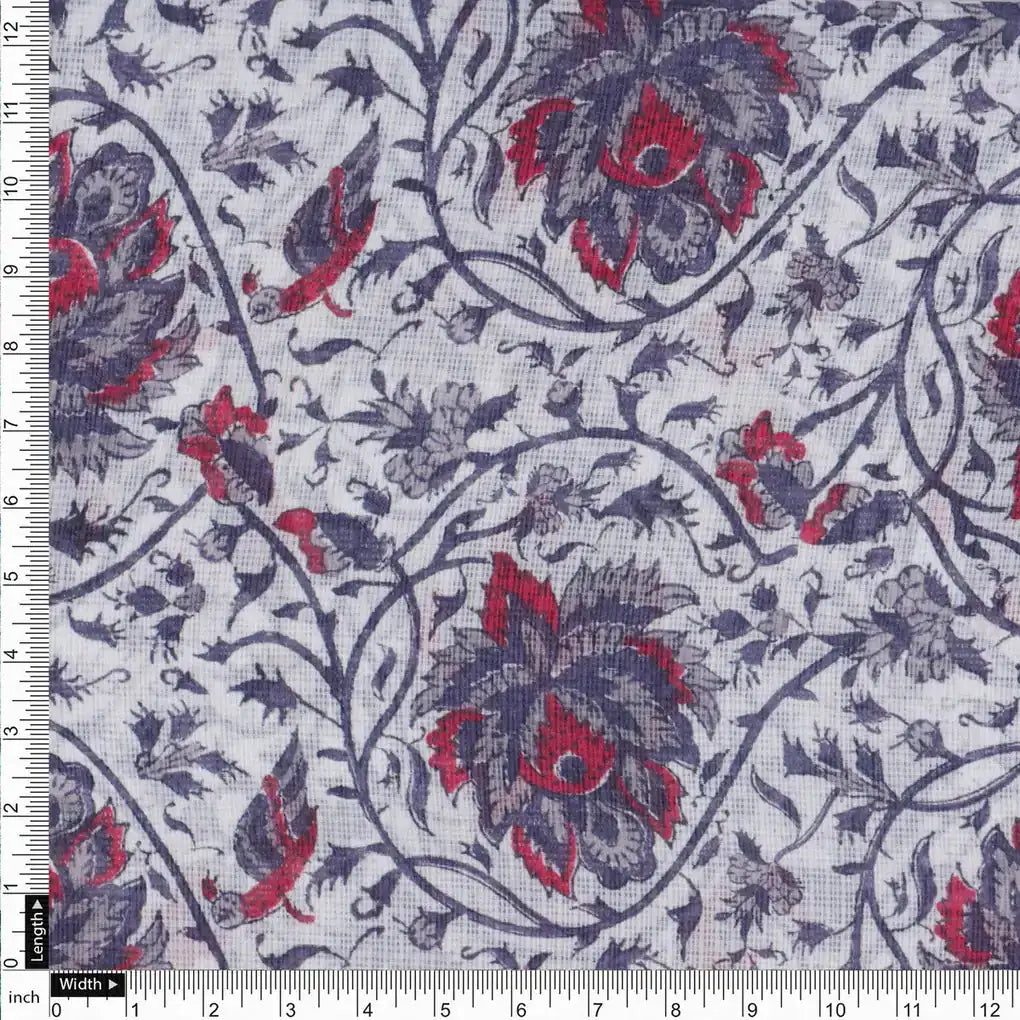 Stunning Floral Velly in Vibrant Red, Purple, and White on Kota Doria Fabric Material – 470a0170copy