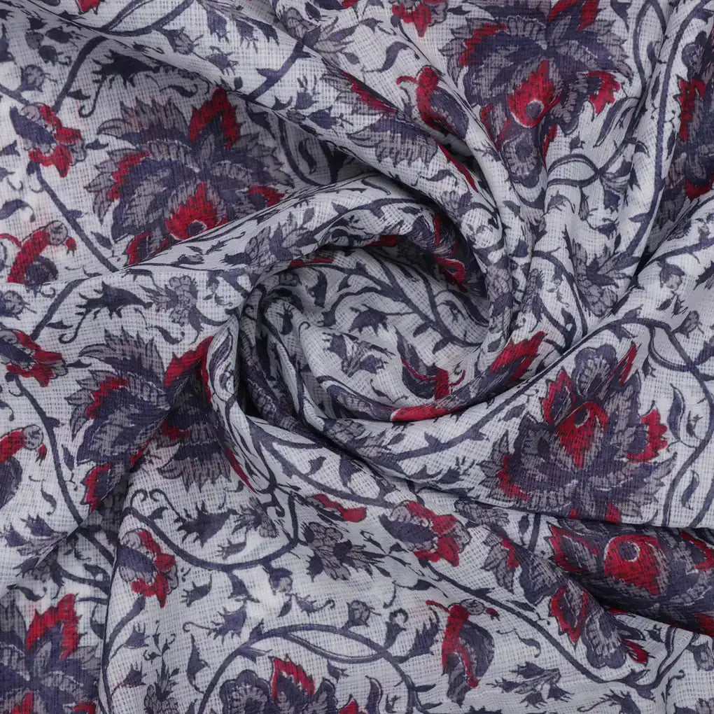 Stunning Floral Velly in Vibrant Red, Purple, and White on Kota Doria Fabric Material – 470a0172copy