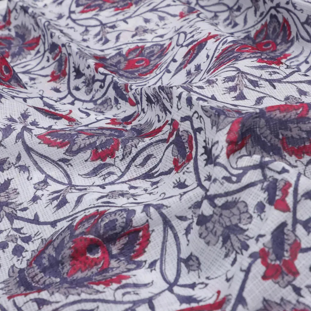 Stunning Floral Velly in Vibrant Red, Purple, and White on Kota Doria Fabric Material – 470a0173copy