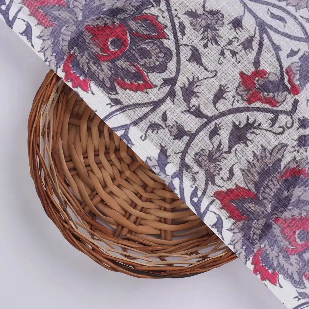 Stunning Floral Velly in Vibrant Red, Purple, and White on Kota Doria Fabric Material – 470a0174copy