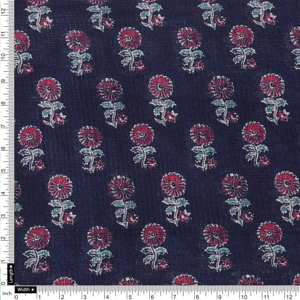 Classy Blue and Red Floral Print Kota Doria Digital Fabric Material – 470a0359copy