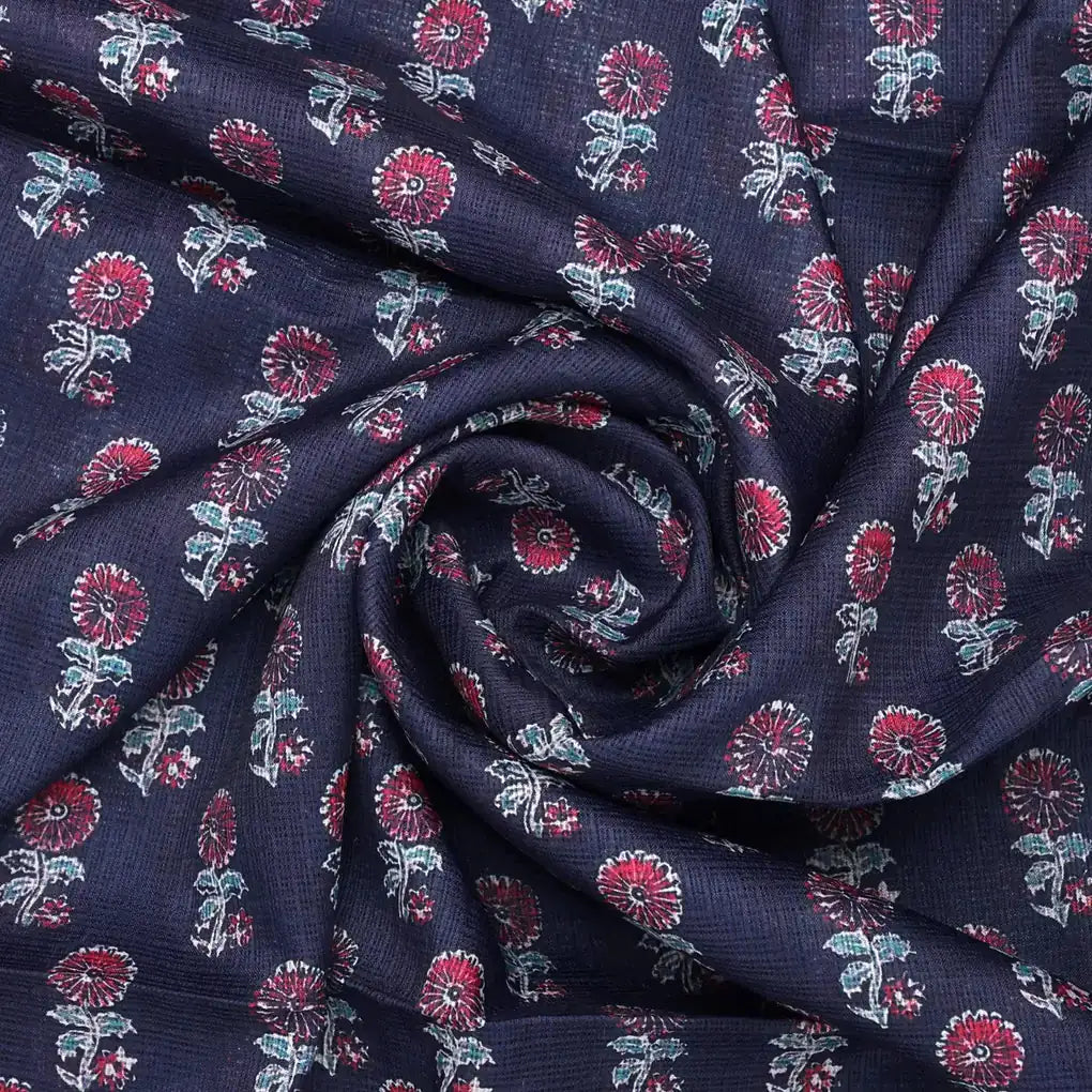 Classy Blue and Red Floral Print Kota Doria Digital Fabric Material – 470a0361copy