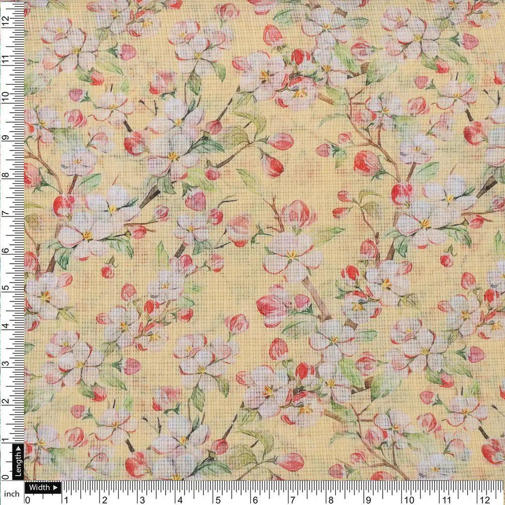 Kota Doria Fabric Material with Classy Floral Designs in Vibrant Yellow Color – 470a0370copy