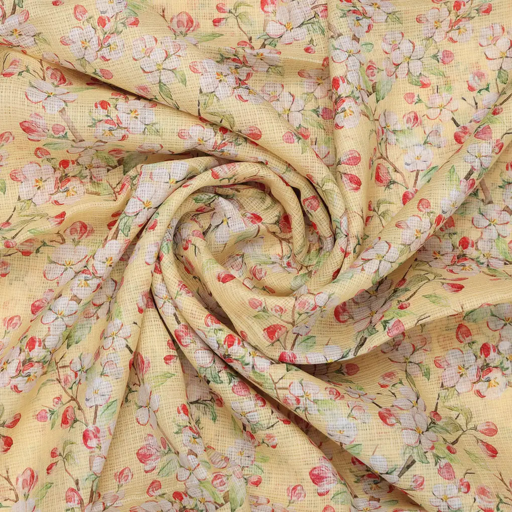 Kota Doria Fabric Material with Classy Floral Designs in Vibrant Yellow Color – 470a0371copy