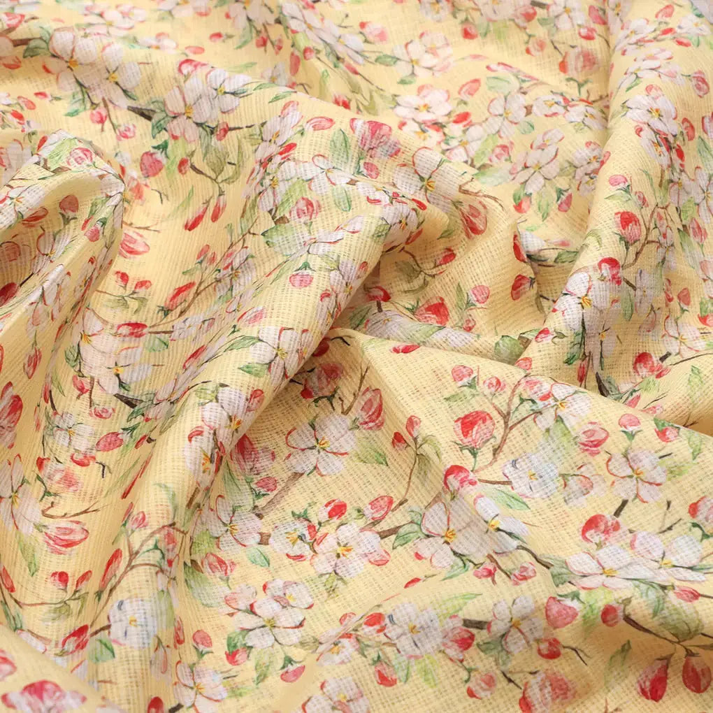 Kota Doria Fabric Material with Classy Floral Designs in Vibrant Yellow Color – 470a0372copy