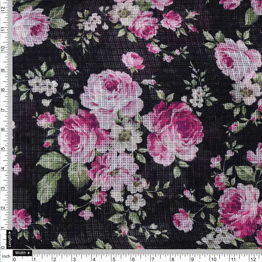 Gorgeous Pink and Black Floral Kota Doria Digital Fabric for Classy Outfits – 470a0418copy