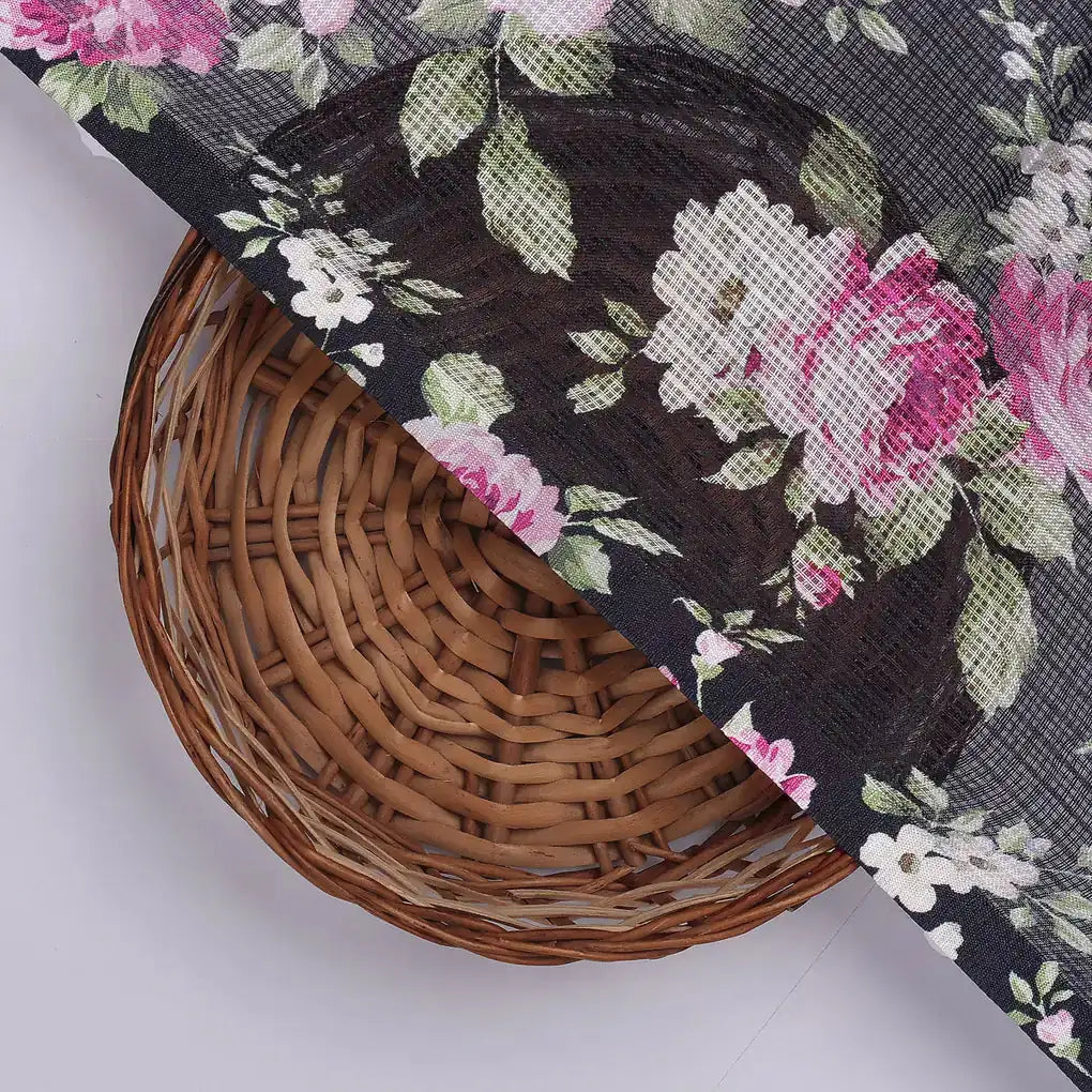 Gorgeous Pink and Black Floral Kota Doria Digital Fabric for Classy Outfits – 470a0422copy