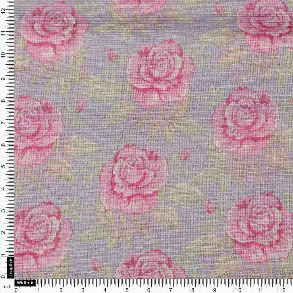Alluring Purple and Pink Floral Kota Doria Digital Printed Fabric Material – 470a0424copy