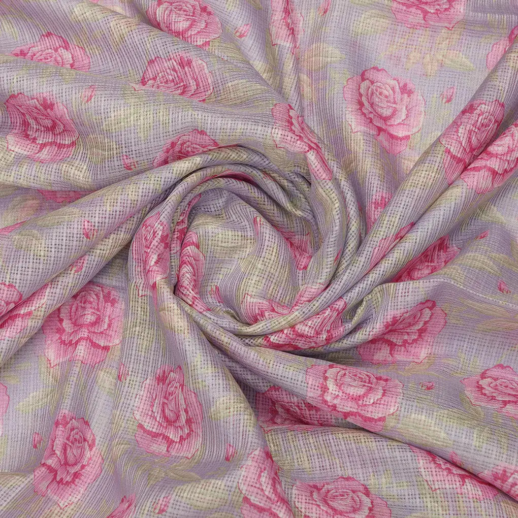 Alluring Purple and Pink Floral Kota Doria Digital Printed Fabric Material – 470a0425copy