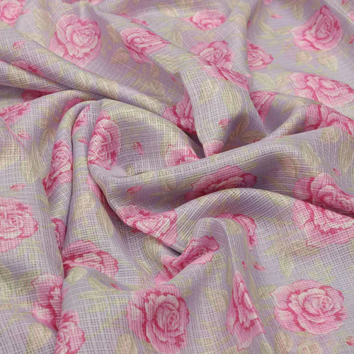 Alluring Purple and Pink Floral Kota Doria Digital Printed Fabric Material – 470a0426copy