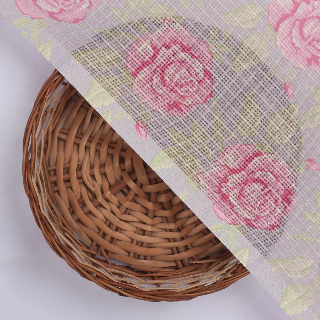 Alluring Purple and Pink Floral Kota Doria Digital Printed Fabric Material – 470a0427copy